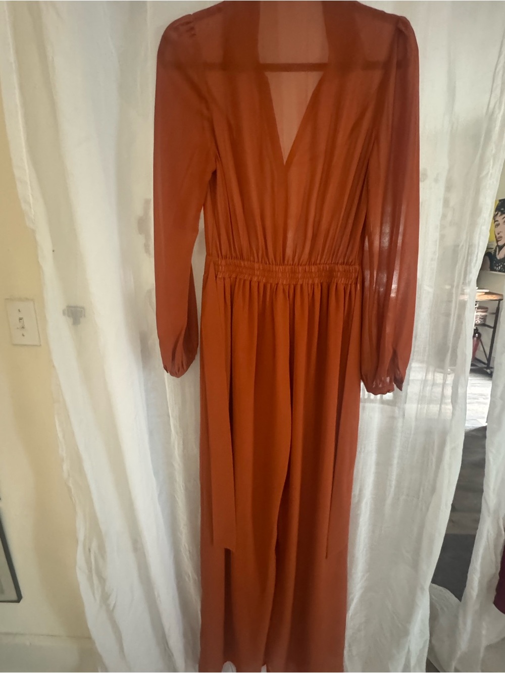 Fashion Nova Rust Orange Maxi Dress with Collar - Picture 3 of 4